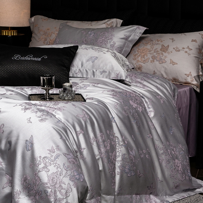 立奥被业 2025新款天丝棉色织大提花四件套 哈雷娜紫