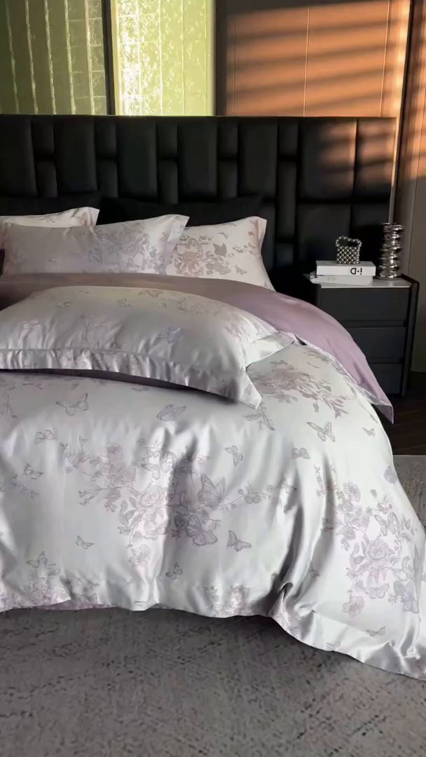 91家纺网 家纺一手货源 找家纺 立奥被业 2025新款天丝棉色织大提花四件套 哈雷娜紫