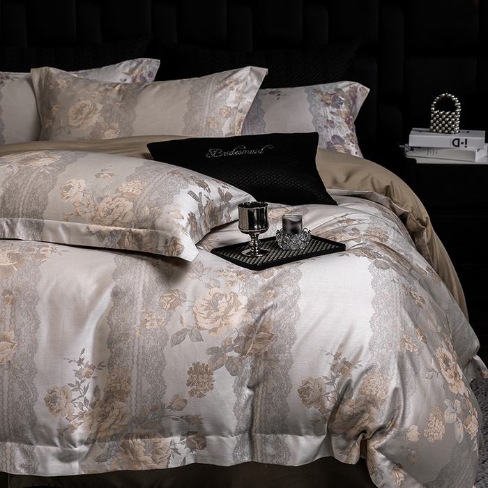 91家纺网 家纺一手货源 找家纺 立奥被业 2025新款天丝棉色织大提花四件套 哈纳亚金