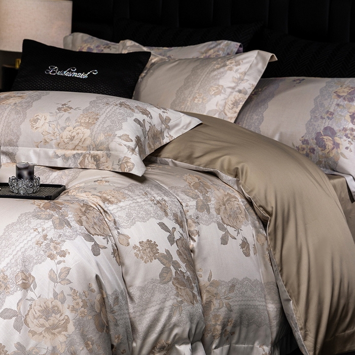 91家纺网 家纺一手货源 找家纺 立奥被业 2025新款天丝棉色织大提花四件套 哈纳亚金