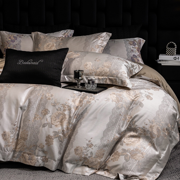 91家纺网 家纺一手货源 找家纺 立奥被业 2025新款天丝棉色织大提花四件套 哈纳亚金