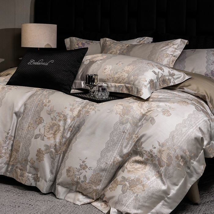 91家纺网 家纺一手货源 找家纺 立奥被业 2025新款天丝棉色织大提花四件套 哈纳亚金