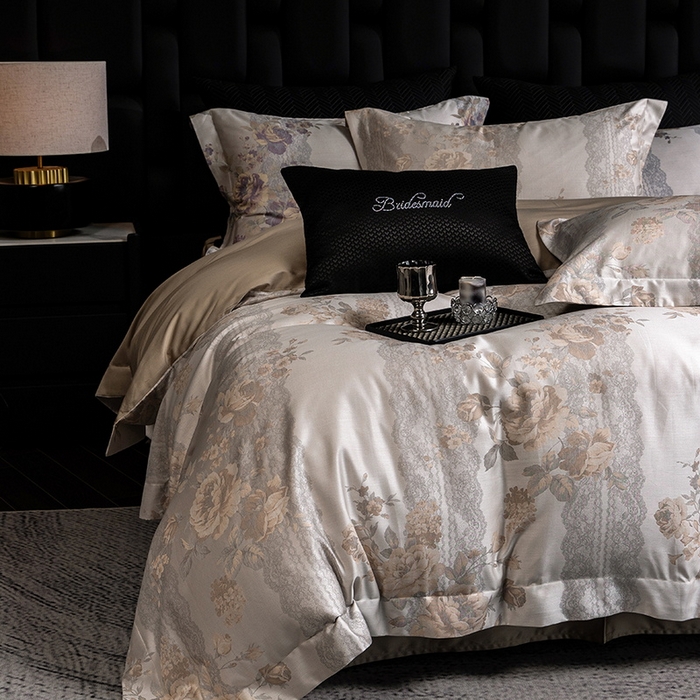 91家纺网 家纺一手货源 找家纺 立奥被业 2025新款天丝棉色织大提花四件套 哈纳亚金