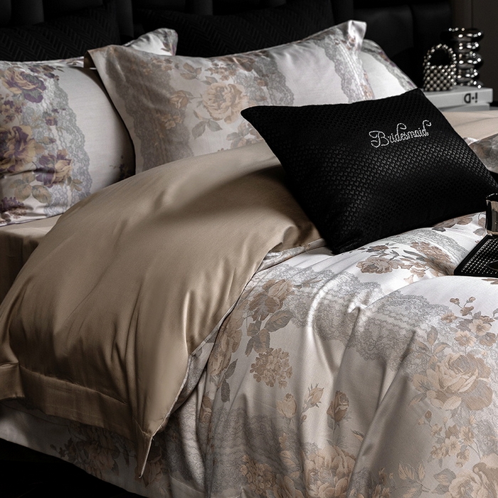 91家纺网 家纺一手货源 找家纺 立奥被业 2025新款天丝棉色织大提花四件套 哈纳亚金