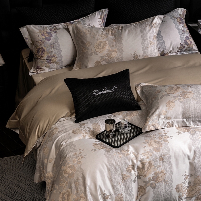 91家纺网 家纺一手货源 找家纺 立奥被业 2025新款天丝棉色织大提花四件套 哈纳亚金