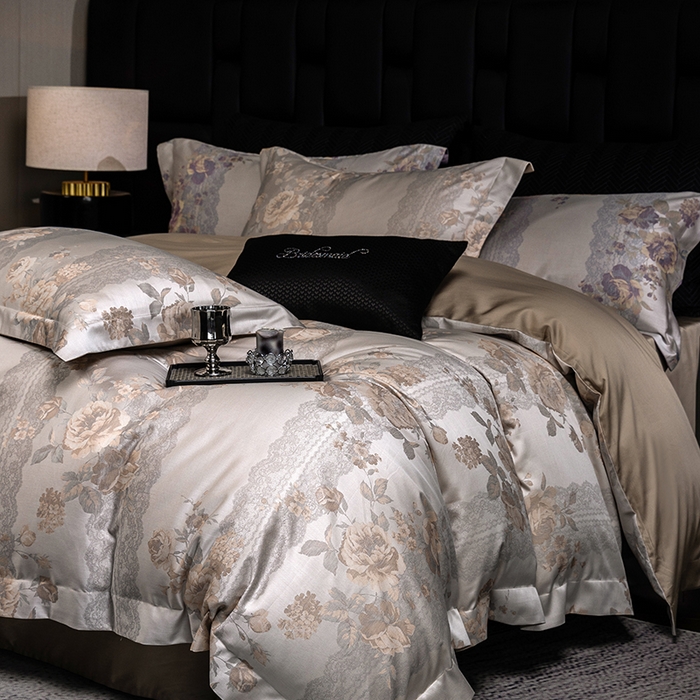 91家纺网 家纺一手货源 找家纺 立奥被业 2025新款天丝棉色织大提花四件套 哈纳亚金