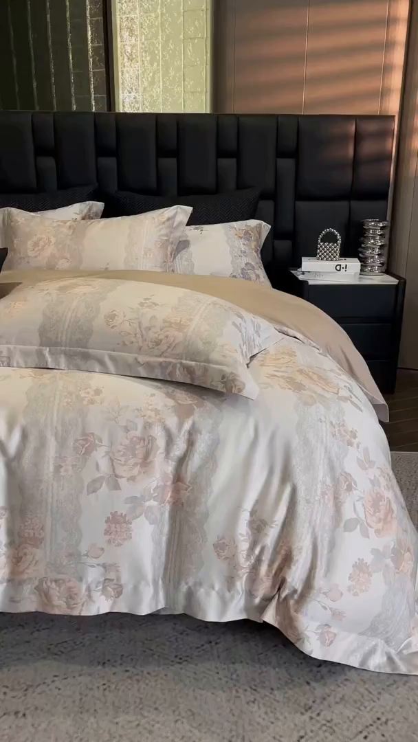 91家纺网 家纺一手货源 找家纺 立奥被业 2025新款天丝棉色织大提花四件套 哈纳亚金