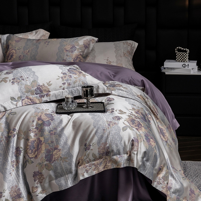 91家纺网 家纺一手货源 找家纺 立奥被业 2025新款天丝棉色织大提花四件套 哈纳亚紫