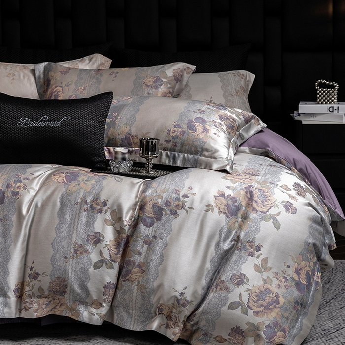 91家纺网 家纺一手货源 找家纺 立奥被业 2025新款天丝棉色织大提花四件套 哈纳亚紫