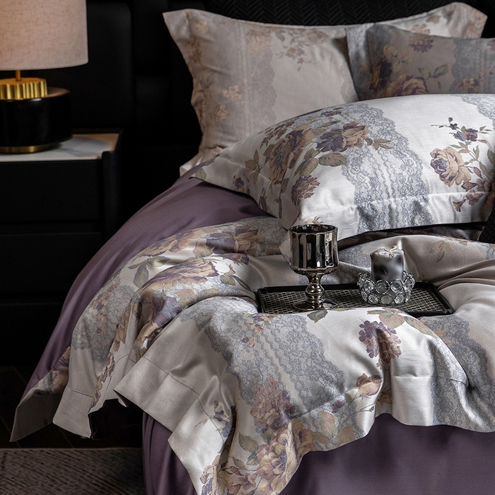 91家纺网 家纺一手货源 找家纺 立奥被业 2025新款天丝棉色织大提花四件套 哈纳亚紫