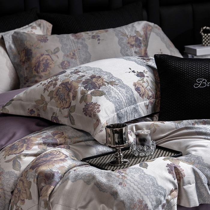 91家纺网 家纺一手货源 找家纺 立奥被业 2025新款天丝棉色织大提花四件套 哈纳亚紫