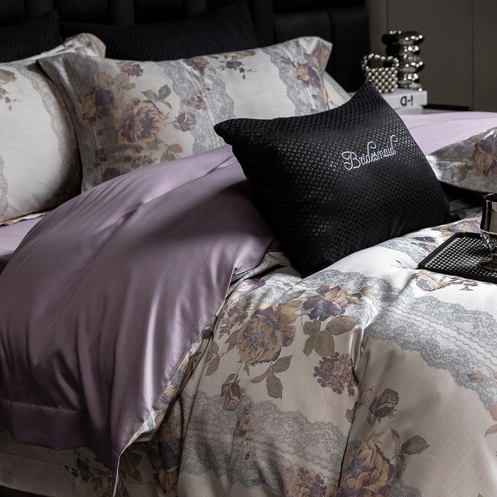 91家纺网 家纺一手货源 找家纺 立奥被业 2025新款天丝棉色织大提花四件套 哈纳亚紫