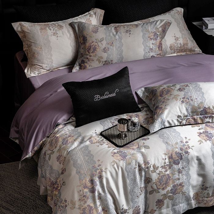 91家纺网 家纺一手货源 找家纺 立奥被业 2025新款天丝棉色织大提花四件套 哈纳亚紫