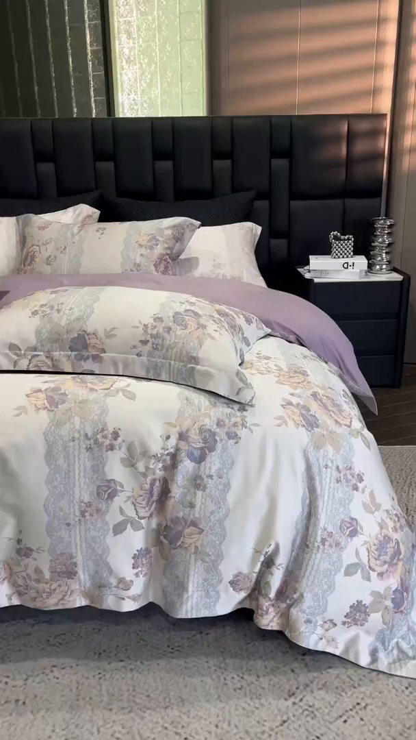 91家纺网 家纺一手货源 找家纺 立奥被业 2025新款天丝棉色织大提花四件套 哈纳亚紫