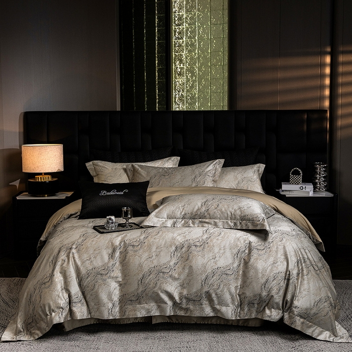 91家纺网 家纺一手货源 找家纺 立奥被业 2025新款天丝棉色织大提花四件套 魅丽之城-金