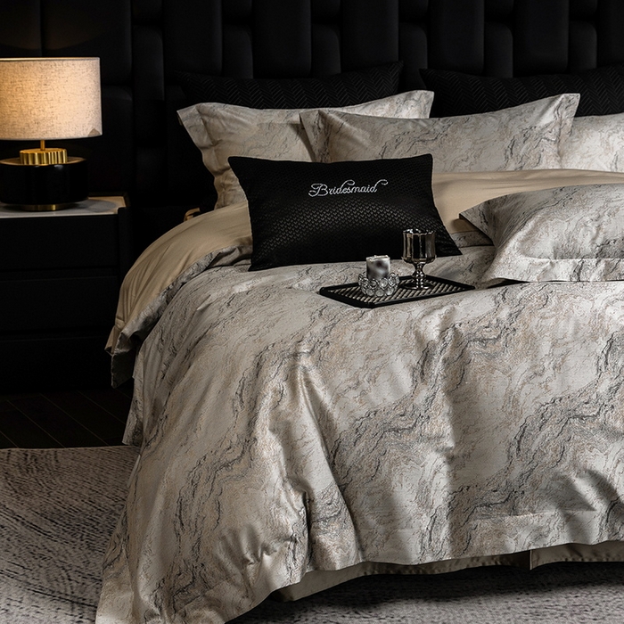 91家纺网 家纺一手货源 找家纺 立奥被业 2025新款天丝棉色织大提花四件套 魅丽之城-金