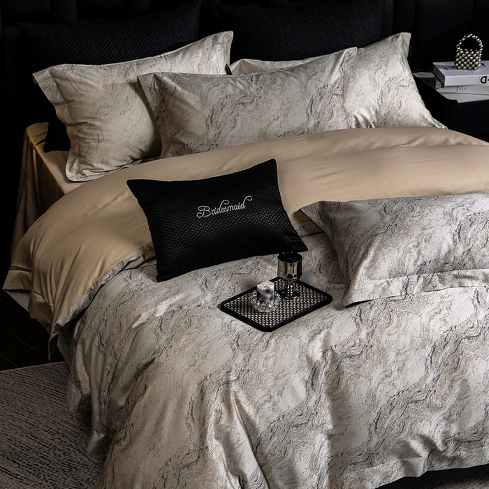 91家纺网 家纺一手货源 找家纺 立奥被业 2025新款天丝棉色织大提花四件套 魅丽之城-金