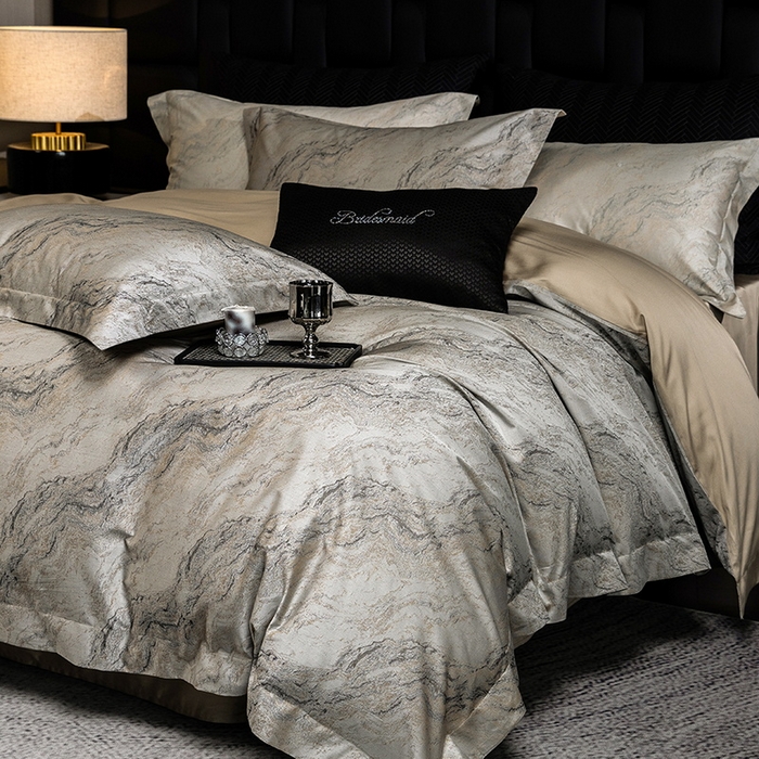 91家纺网 家纺一手货源 找家纺 立奥被业 2025新款天丝棉色织大提花四件套 魅丽之城-金