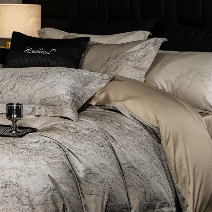 91家纺网 家纺一手货源 找家纺 立奥被业 2025新款天丝棉色织大提花四件套 魅丽之城-金