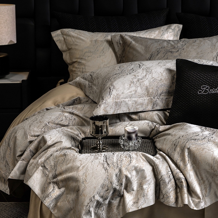 91家纺网 家纺一手货源 找家纺 立奥被业 2025新款天丝棉色织大提花四件套 魅丽之城-金