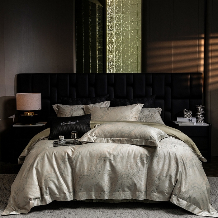 91家纺网 家纺一手货源 找家纺 立奥被业 2025新款天丝棉色织大提花四件套 魅丽之城-绿