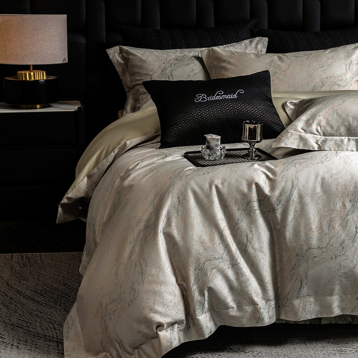 91家纺网 家纺一手货源 找家纺 立奥被业 2025新款天丝棉色织大提花四件套 魅丽之城-绿