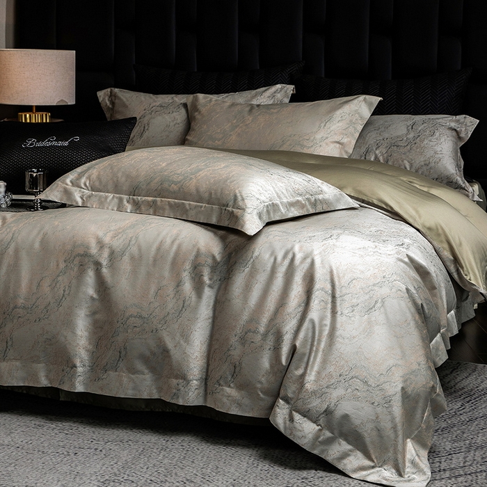 91家纺网 家纺一手货源 找家纺 立奥被业 2025新款天丝棉色织大提花四件套 魅丽之城-绿