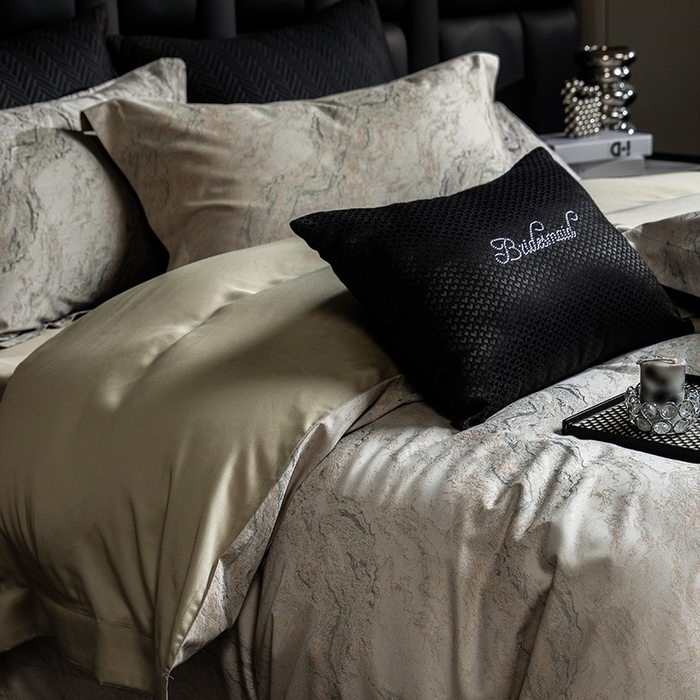 91家纺网 家纺一手货源 找家纺 立奥被业 2025新款天丝棉色织大提花四件套 魅丽之城-绿