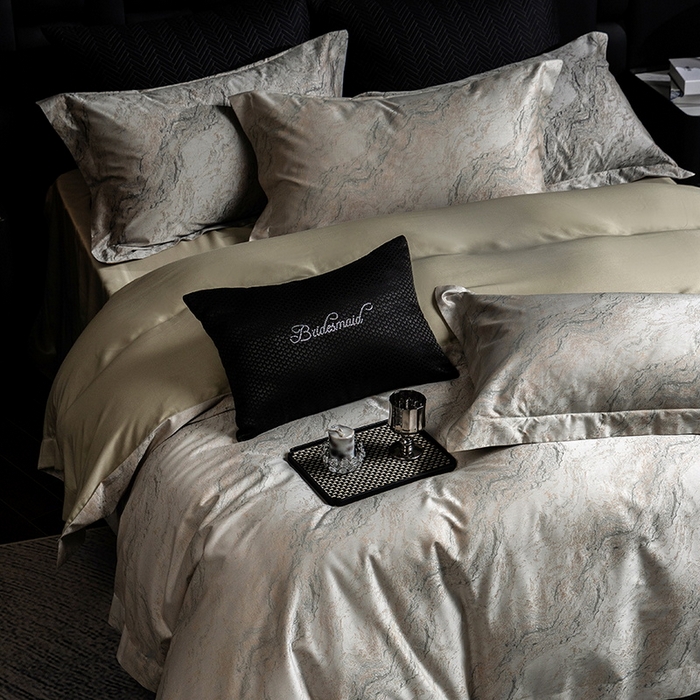 91家纺网 家纺一手货源 找家纺 立奥被业 2025新款天丝棉色织大提花四件套 魅丽之城-绿