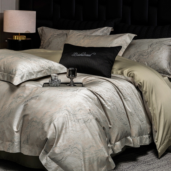 91家纺网 家纺一手货源 找家纺 立奥被业 2025新款天丝棉色织大提花四件套 魅丽之城-绿