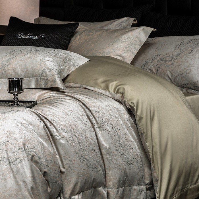 91家纺网 家纺一手货源 找家纺 立奥被业 2025新款天丝棉色织大提花四件套 魅丽之城-绿