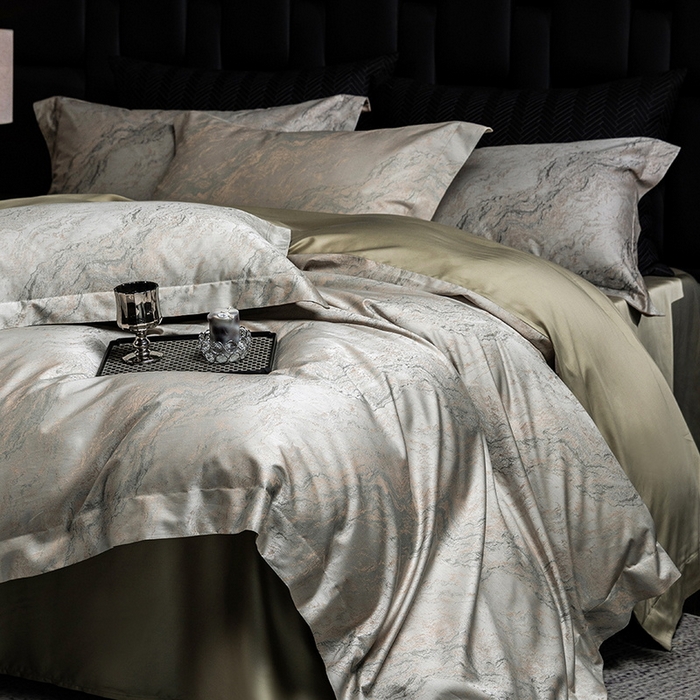 91家纺网 家纺一手货源 找家纺 立奥被业 2025新款天丝棉色织大提花四件套 魅丽之城-绿