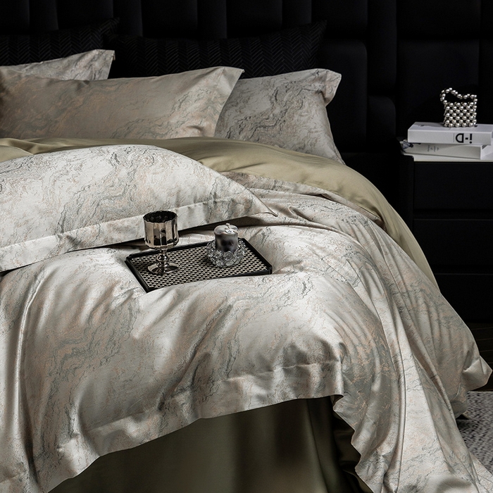 91家纺网 家纺一手货源 找家纺 立奥被业 2025新款天丝棉色织大提花四件套 魅丽之城-绿