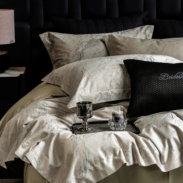 91家纺网 家纺一手货源 找家纺 立奥被业 2025新款天丝棉色织大提花四件套 魅丽之城-绿