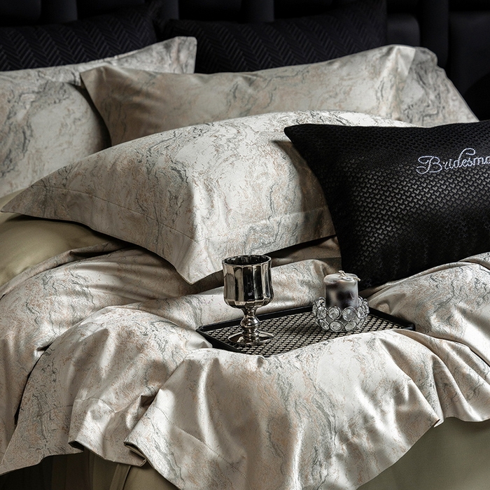 91家纺网 家纺一手货源 找家纺 立奥被业 2025新款天丝棉色织大提花四件套 魅丽之城-绿