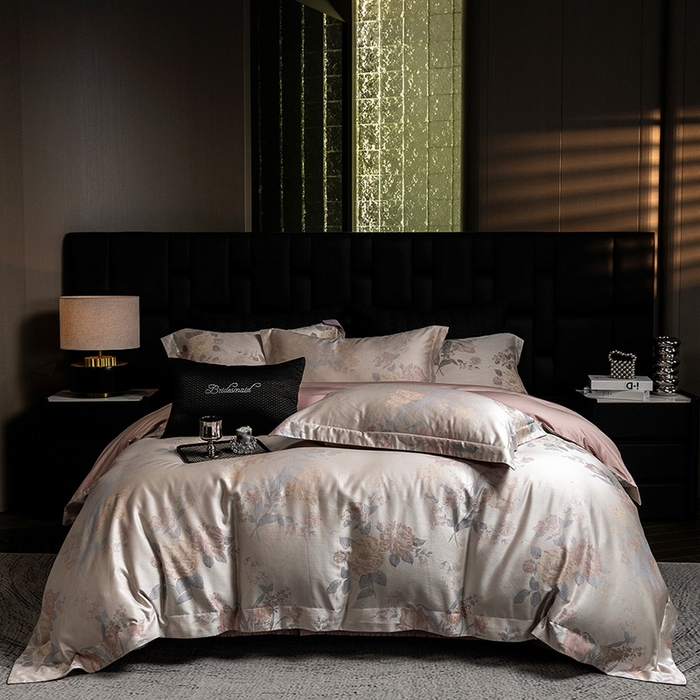 91家纺网 家纺一手货源 找家纺 立奥被业 2025新款天丝棉色织大提花四件套 沐然粉