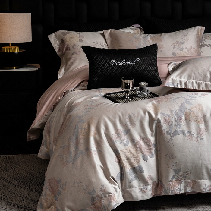 91家纺网 家纺一手货源 找家纺 立奥被业 2025新款天丝棉色织大提花四件套 沐然粉