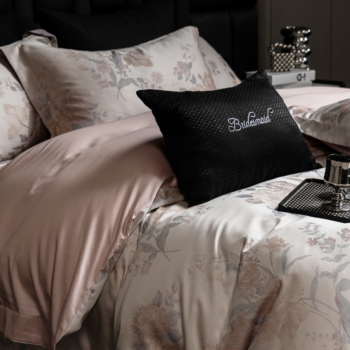 91家纺网 家纺一手货源 找家纺 立奥被业 2025新款天丝棉色织大提花四件套 沐然粉