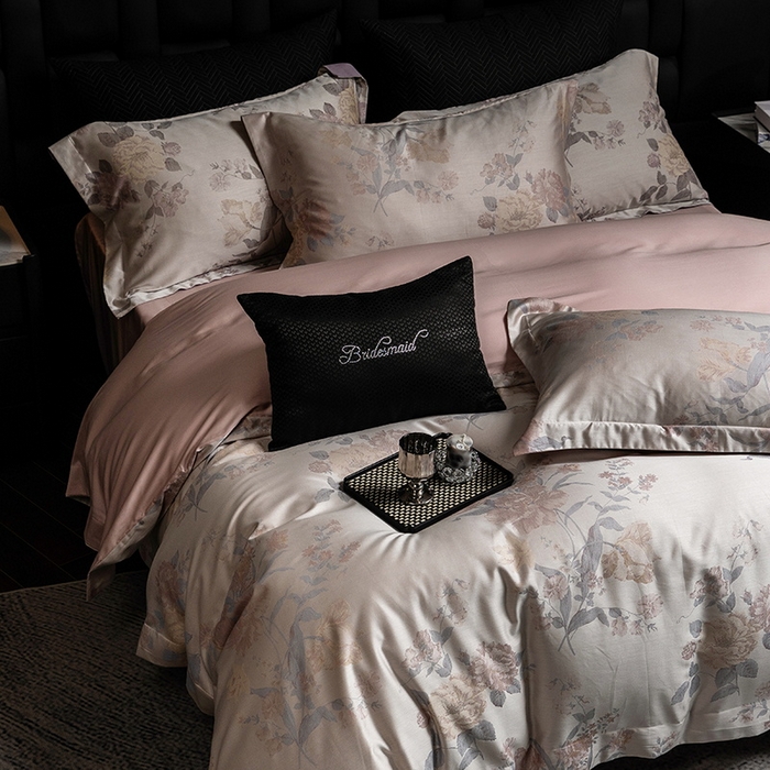 91家纺网 家纺一手货源 找家纺 立奥被业 2025新款天丝棉色织大提花四件套 沐然粉