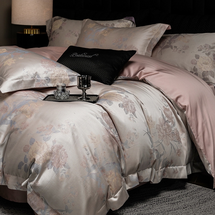 91家纺网 家纺一手货源 找家纺 立奥被业 2025新款天丝棉色织大提花四件套 沐然粉