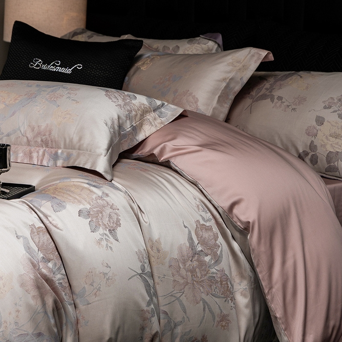 91家纺网 家纺一手货源 找家纺 立奥被业 2025新款天丝棉色织大提花四件套 沐然粉