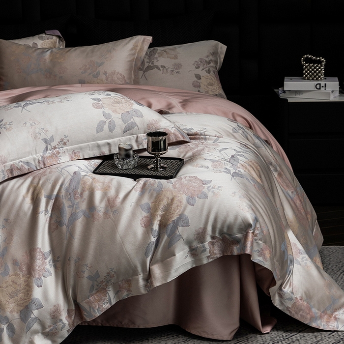 91家纺网 家纺一手货源 找家纺 立奥被业 2025新款天丝棉色织大提花四件套 沐然粉