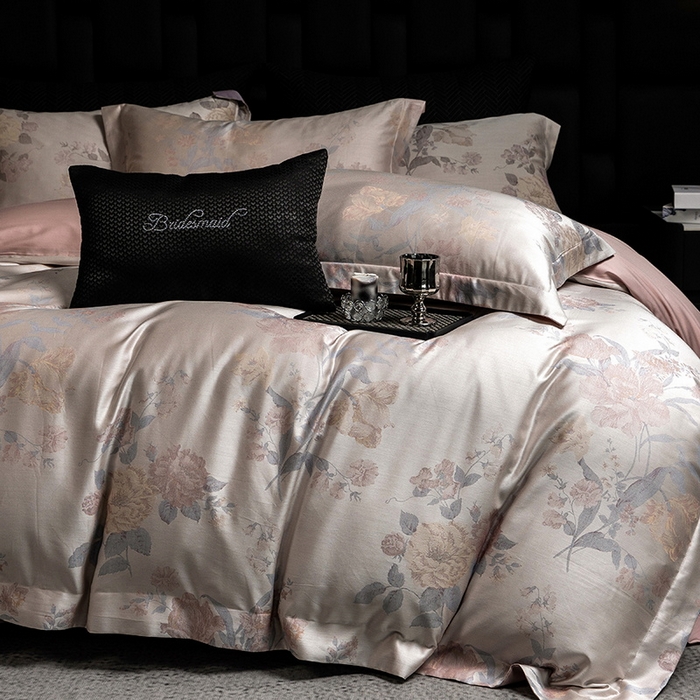 91家纺网 家纺一手货源 找家纺 立奥被业 2025新款天丝棉色织大提花四件套 沐然粉