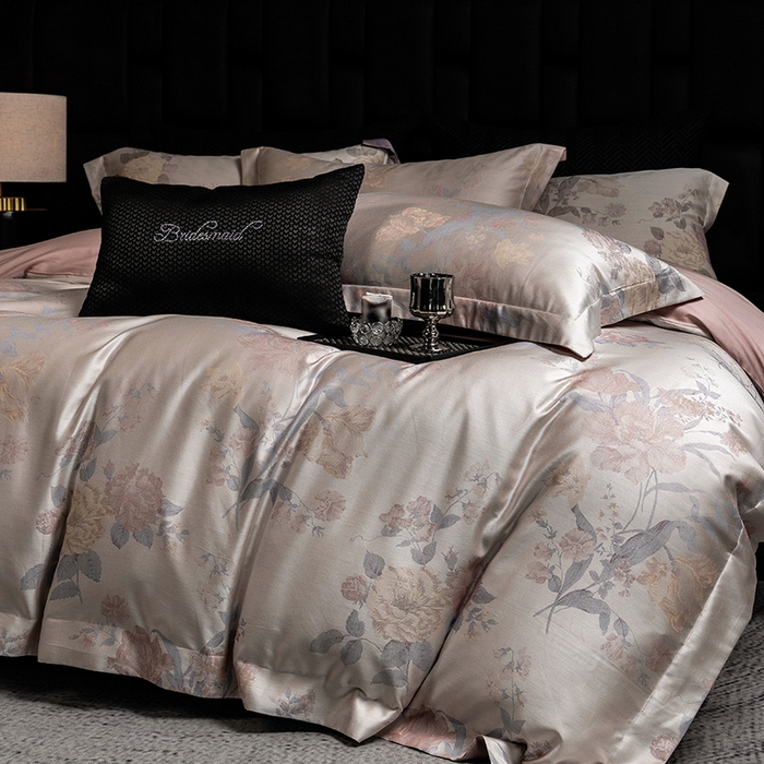 91家纺网 家纺一手货源 找家纺 立奥被业 2025新款天丝棉色织大提花四件套 沐然粉