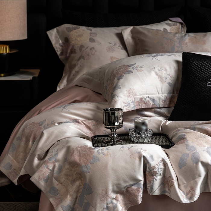 91家纺网 家纺一手货源 找家纺 立奥被业 2025新款天丝棉色织大提花四件套 沐然粉