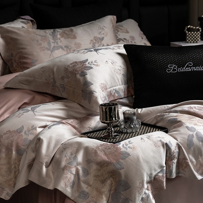 91家纺网 家纺一手货源 找家纺 立奥被业 2025新款天丝棉色织大提花四件套 沐然粉