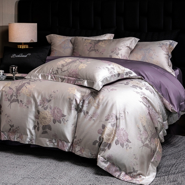 91家纺网 家纺一手货源 找家纺 立奥被业 2025新款天丝棉色织大提花四件套 沐然紫