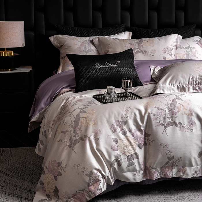 91家纺网 家纺一手货源 找家纺 立奥被业 2025新款天丝棉色织大提花四件套 沐然紫