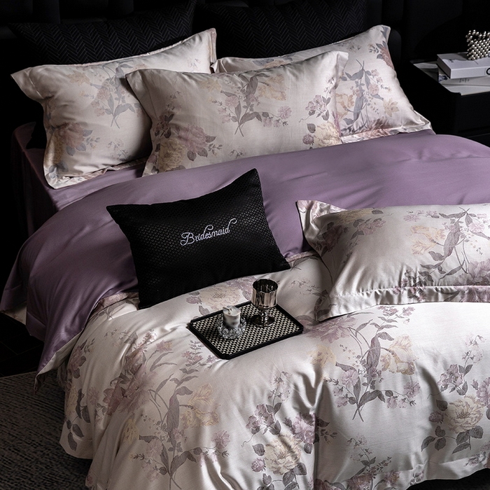 91家纺网 家纺一手货源 找家纺 立奥被业 2025新款天丝棉色织大提花四件套 沐然紫