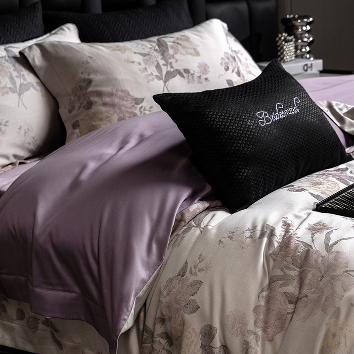 91家纺网 家纺一手货源 找家纺 立奥被业 2025新款天丝棉色织大提花四件套 沐然紫